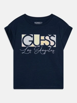 T-shirt z nadrukiem Guess niebieski