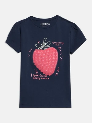 T-shirt z nadrukiem Guess niebieski