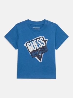 T-shirt z nadrukiem Guess niebieski