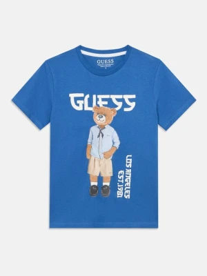 T-shirt z nadrukiem Guess niebieski