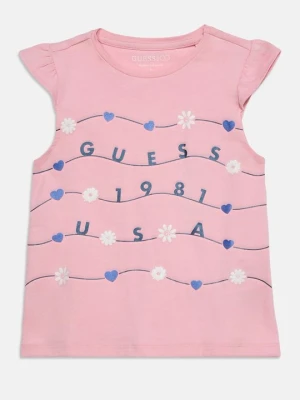 T-shirt z nadrukiem Guess różowy