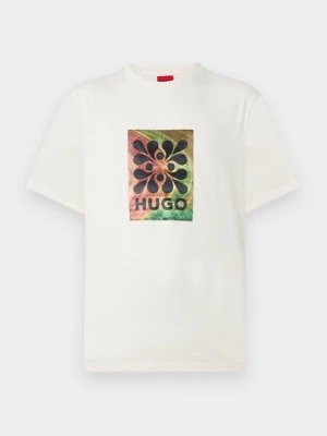 T-shirt z nadrukiem Hugo mleczny