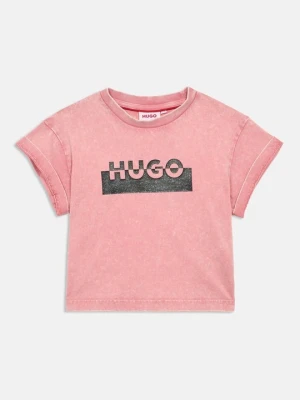 T-shirt z nadrukiem Hugo różowy