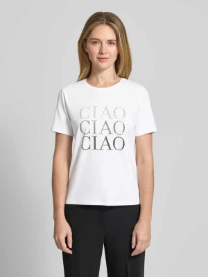 T-shirt z nadrukiem i ozdobnymi kamieniami comma