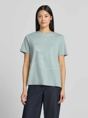 t-shirt z nadrukiem i okrągły dekolt model 'SYBILLA' Vila Jasnozielony