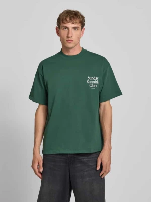 T-shirt z nadrukiem i okrągłym dekoltem Another Cotton Lab Ciemnozielony