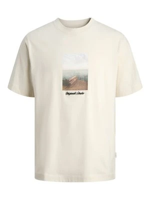 T-shirt z nadrukiem Jack&Jones mleczny
