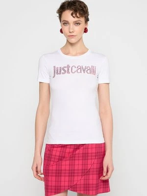 T-shirt z nadrukiem Just Cavalli biały