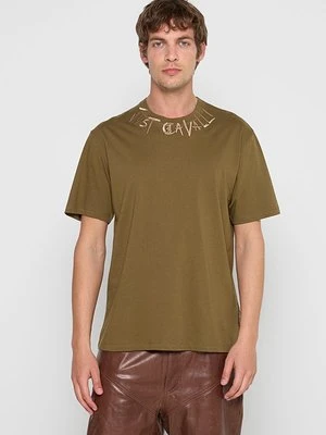 T-shirt z nadrukiem Just Cavalli khaki