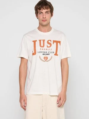 T-shirt z nadrukiem Just Cavalli mleczny