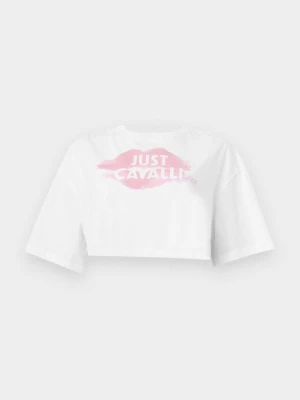 T-shirt z nadrukiem Just Cavalli biały