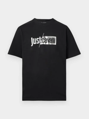 T-shirt z nadrukiem Just Cavalli czarny