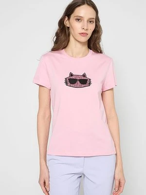T-shirt z nadrukiem KARL LAGERFELD różowy