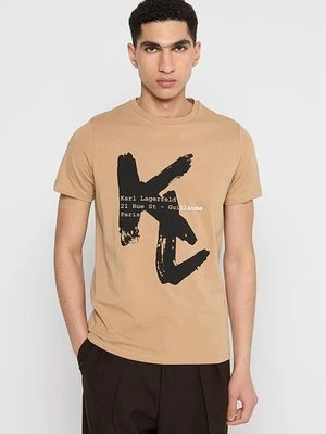T-shirt z nadrukiem KARL LAGERFELD piaskowy