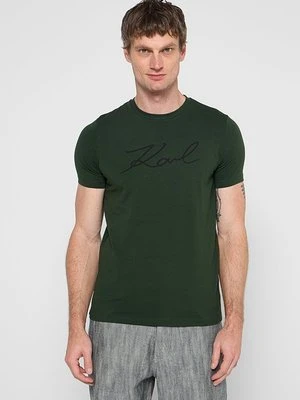 T-shirt z nadrukiem KARL LAGERFELD ciemnozielony