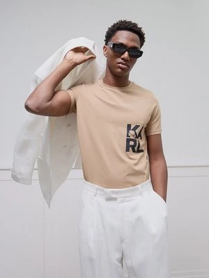 T-shirt z nadrukiem KARL LAGERFELD piaskowy