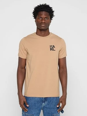 T-shirt z nadrukiem KARL LAGERFELD piaskowy