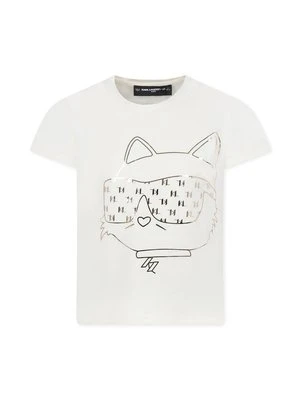 T-shirt z nadrukiem KARL LAGERFELD beżowy melanż