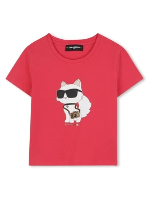 T-shirt z nadrukiem KARL LAGERFELD różowy