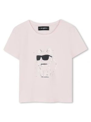 T-shirt z nadrukiem KARL LAGERFELD różowy