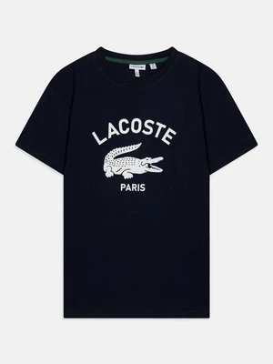 T-shirt z nadrukiem Lacoste granatowy