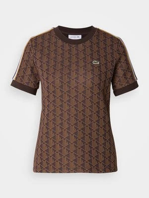 T-shirt z nadrukiem Lacoste brązowy