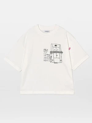 T-shirt z nadrukiem Lacoste mleczny