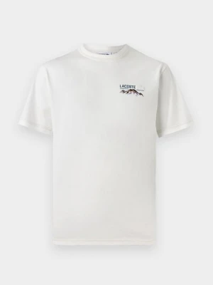 T-shirt z nadrukiem Lacoste mleczny