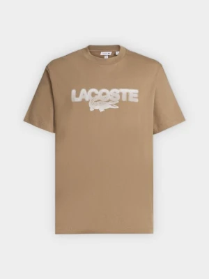 T-shirt z nadrukiem Lacoste piaskowy