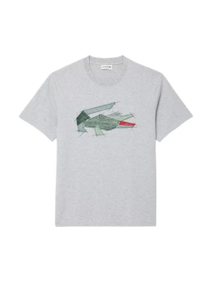 T-shirt z nadrukiem Lacoste szary melanż