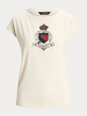 T-shirt z nadrukiem Lauren Ralph Lauren mleczny