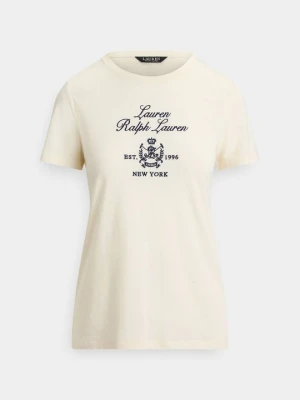 T-shirt z nadrukiem Lauren Ralph Lauren mleczny