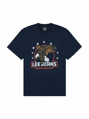 T-shirt z nadrukiem Lee granatowy