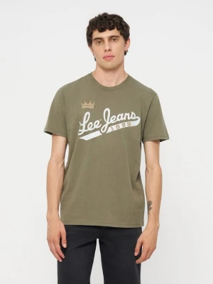 T-shirt z nadrukiem Lee oliwkowy