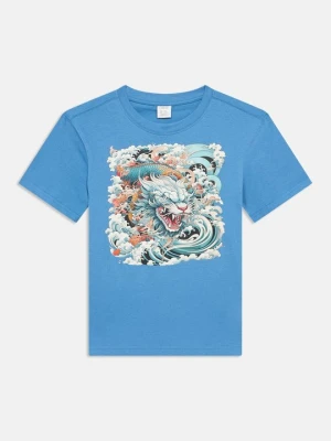 T-shirt z nadrukiem Lindex niebieski denim