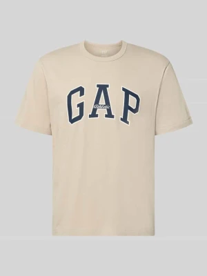 T-shirt z nadrukiem logo i okrągłym dekoltem GAP Beżowy