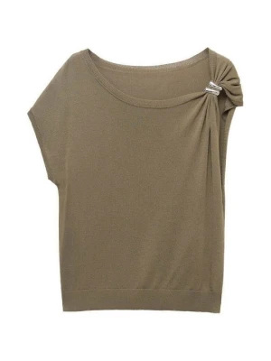 T-shirt z nadrukiem Mango brązowy