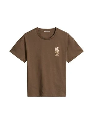 T-shirt z nadrukiem Marc O'Polo ciemnobrązowy