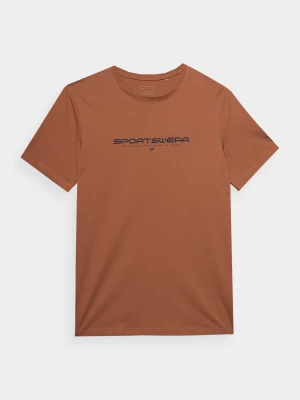 T-shirt z nadrukiem męski - brązowy 4F