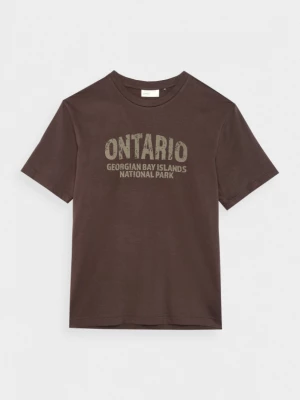 T-shirt z nadrukiem męski - brązowy OUTHORN