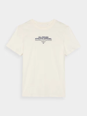 T-shirt z nadrukiem męski - kremowy 4F