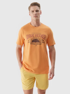 T-shirt z nadrukiem męski - pomarańczowy 4F