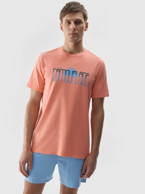 T-shirt z nadrukiem męski - pomarańczowy 4F