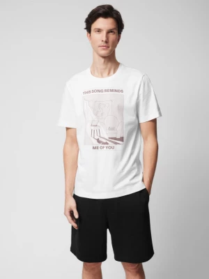 T-shirt z nadrukiem męski - złamana biel OUTHORN