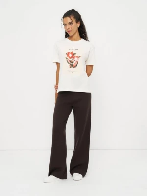 T-shirt z nadrukiem Mexx mleczny