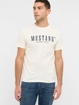 T-shirt z nadrukiem Mustang mleczny