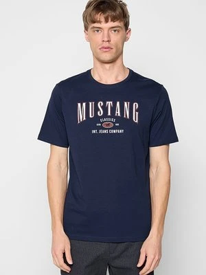 T-shirt z nadrukiem Mustang granatowy