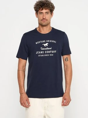 T-shirt z nadrukiem Mustang granatowy