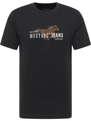 T-shirt z nadrukiem Mustang czarny melanż