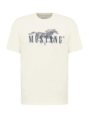 T-shirt z nadrukiem Mustang mleczny